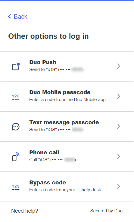 Duo authentication options