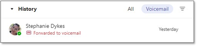 Teams Voice Voicemail History Screen