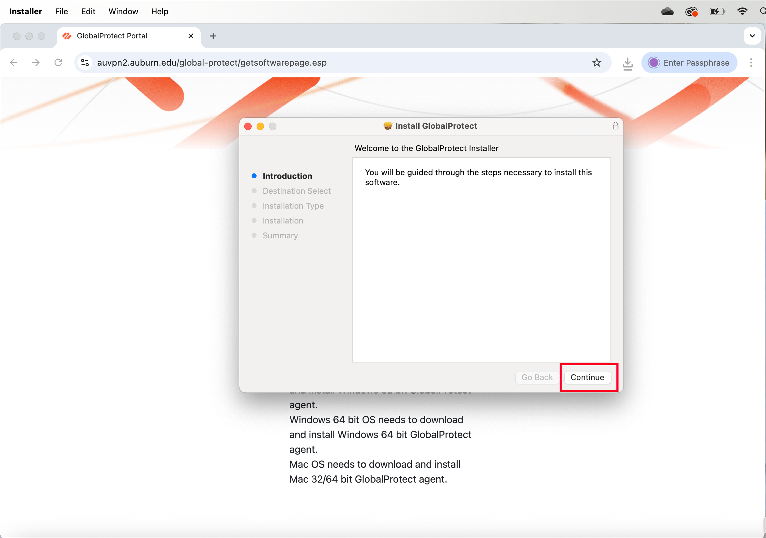 Global Protect Installer Screen