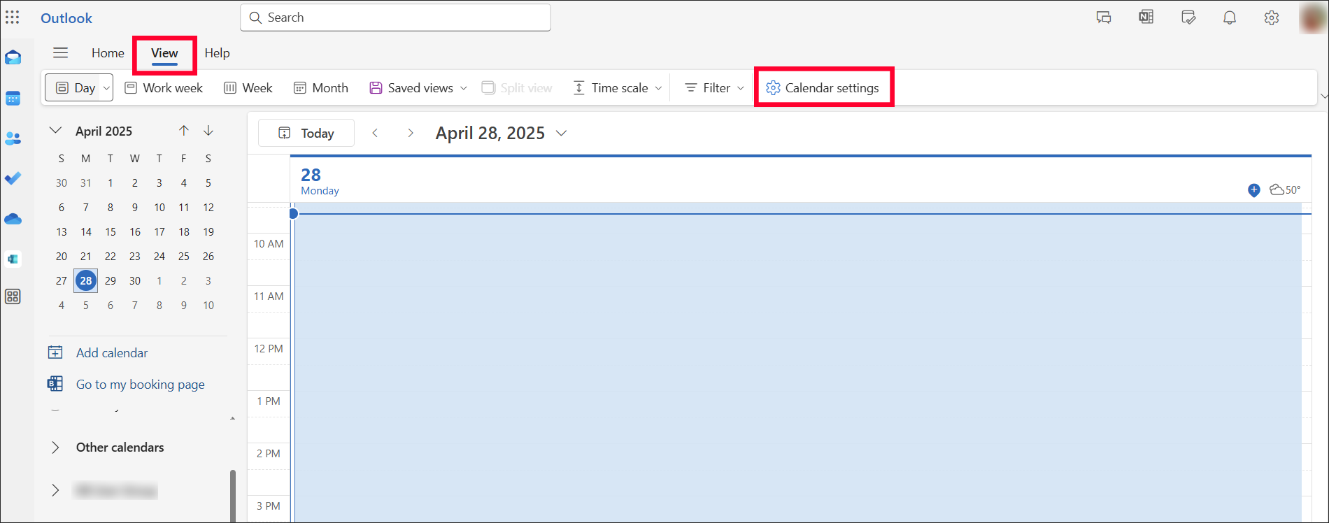 Outlook on the web view calendar settings