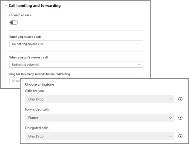 Teams Voice call answering rules options
