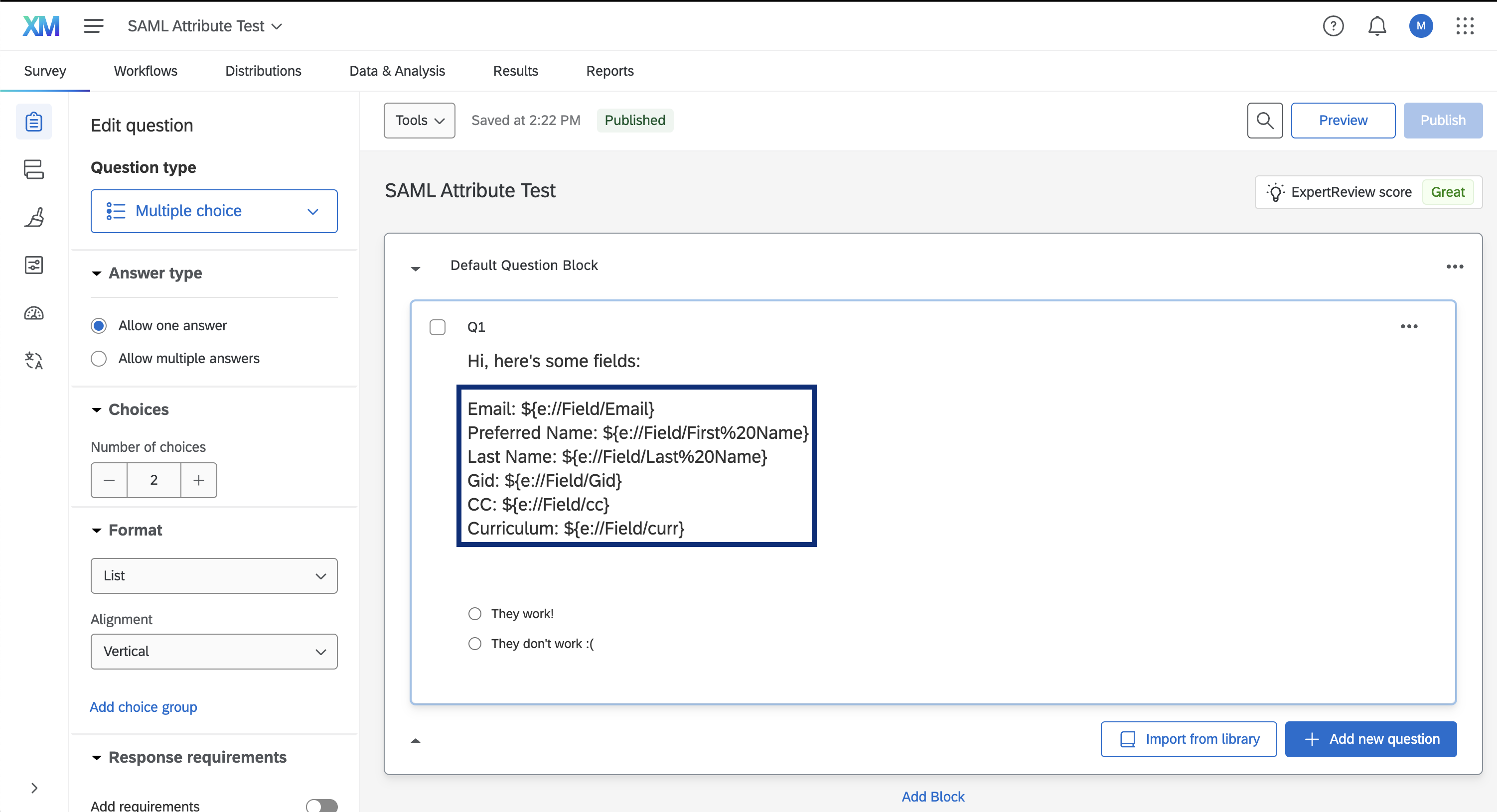 piped data visible in question field