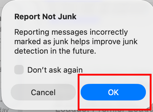 Outlook on mac not junk confirmation message