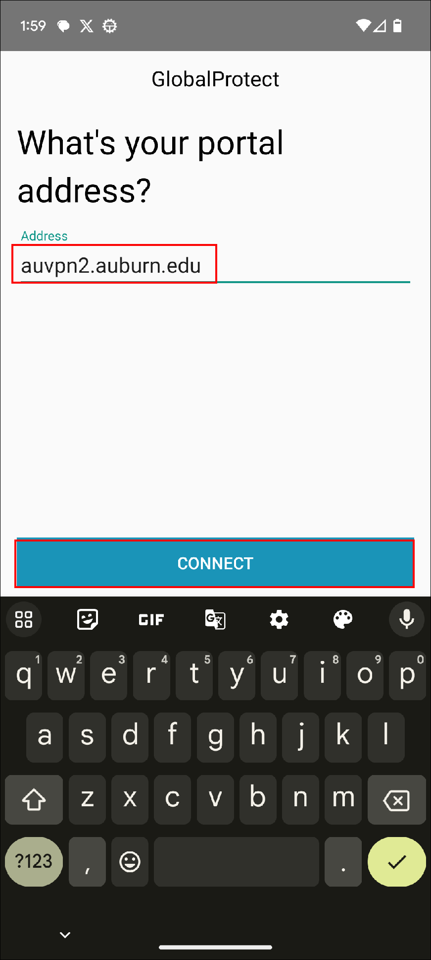 android global protect portal screen