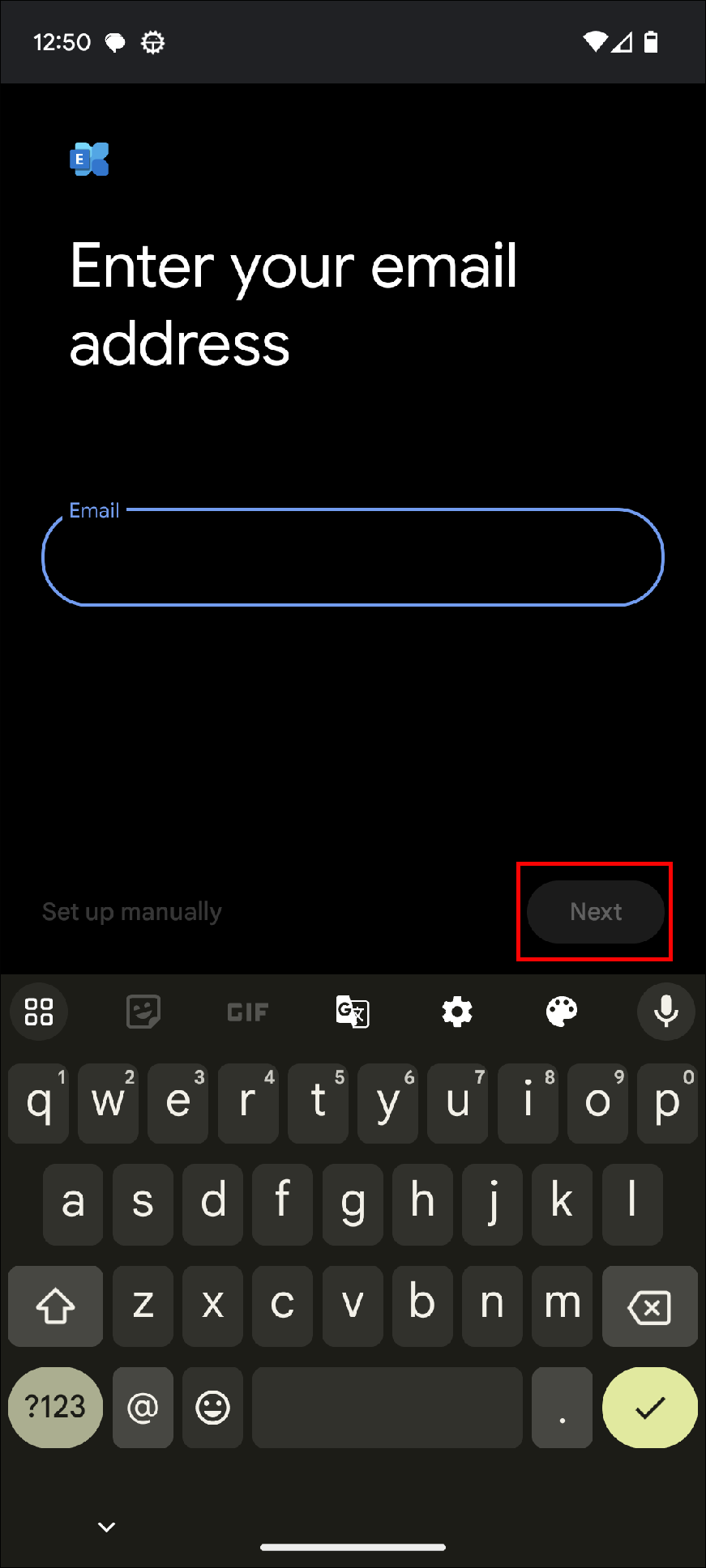 android email address screen