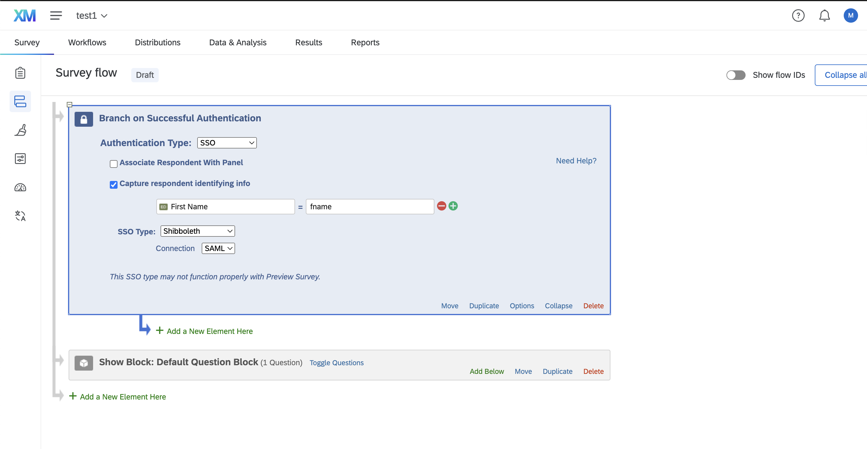 positioning the authenticator block to the front of the survey