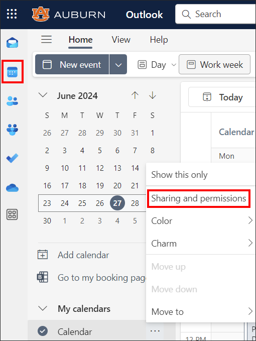 outlook for web calendar sharing permissions