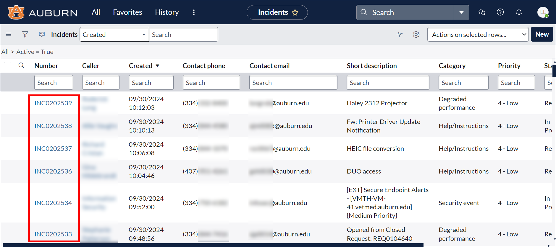 Dashboard incidents