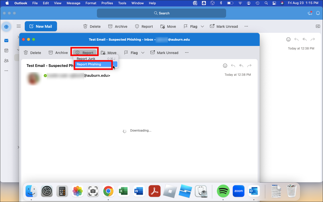 Outlook for mac report phishing button