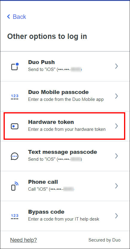 Duo hardware token selection