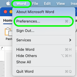 word for mac preferences