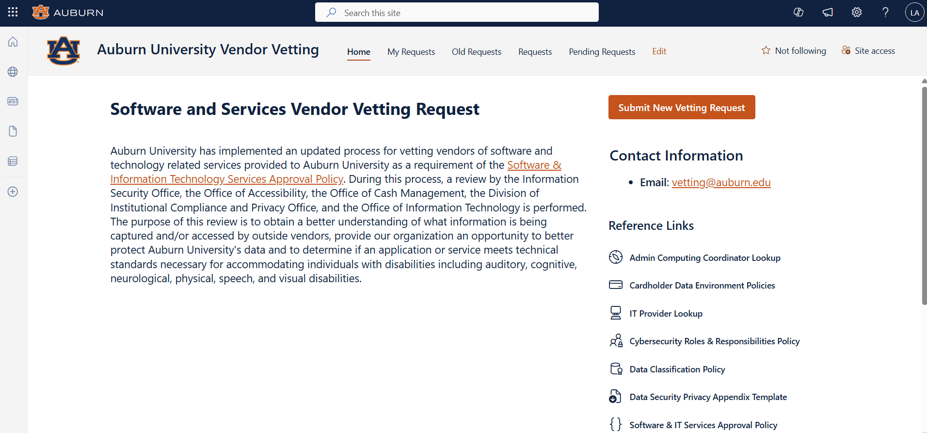 Vendor Vetting Request
