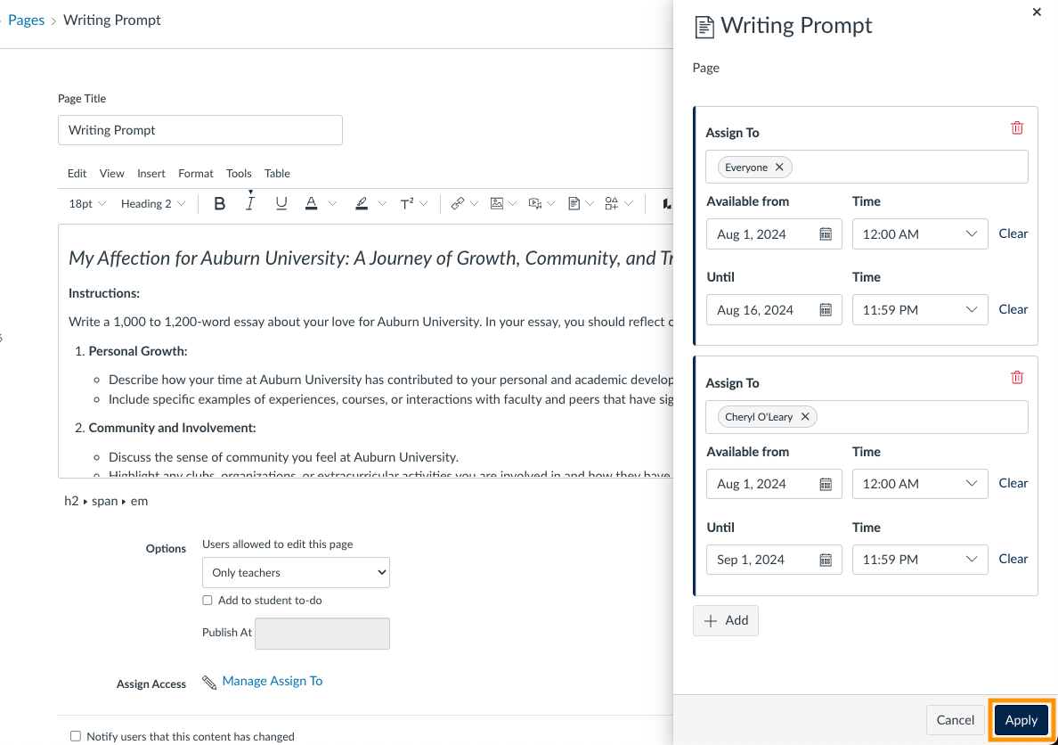 assign to page differentiation flyout 