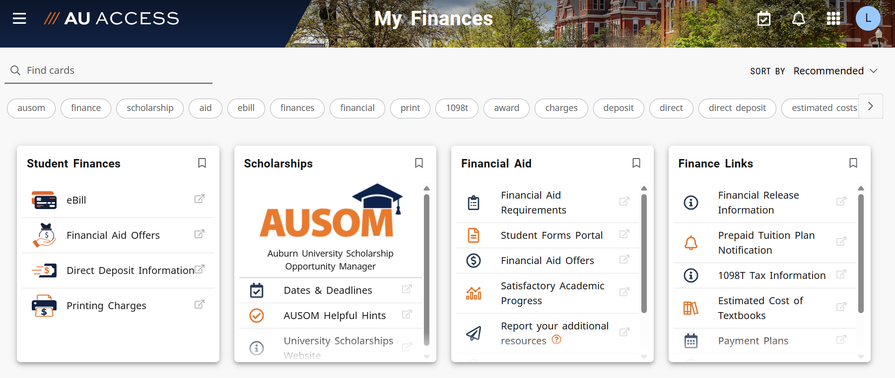 AU Access My Finances Tab