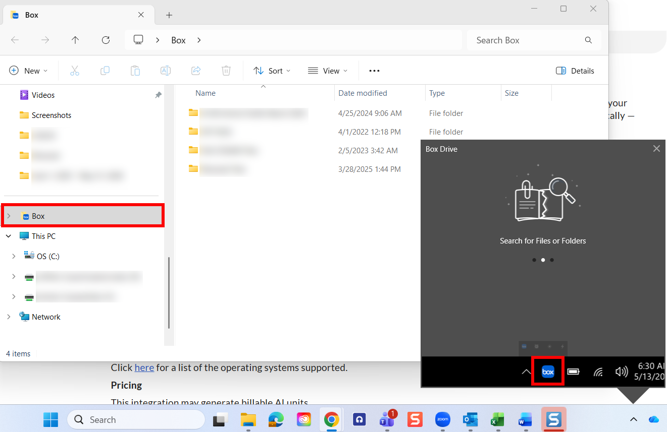 Box folder on desktop computer
