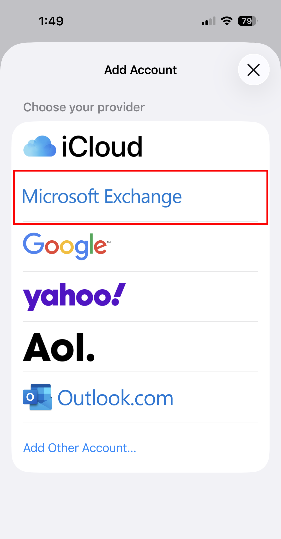 ios microsoft exchange screen