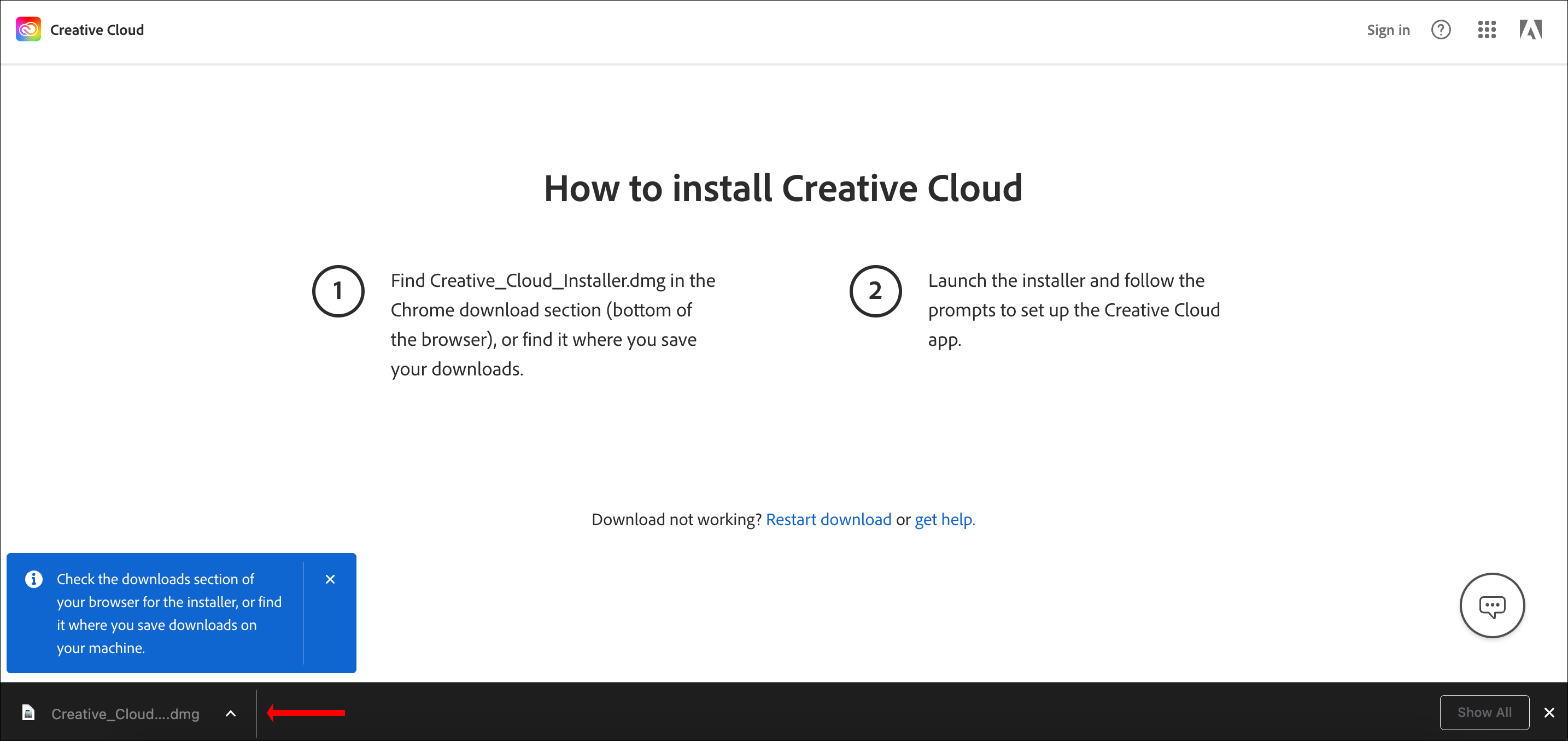 Mac Creative Cloud Installation Screen