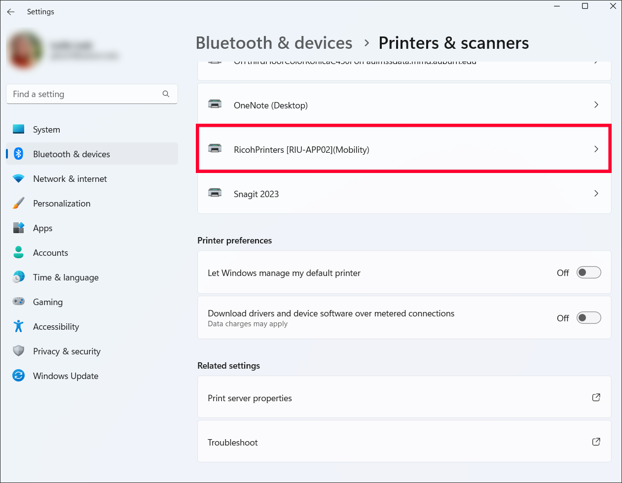 Ricoh Printer selection on Windows