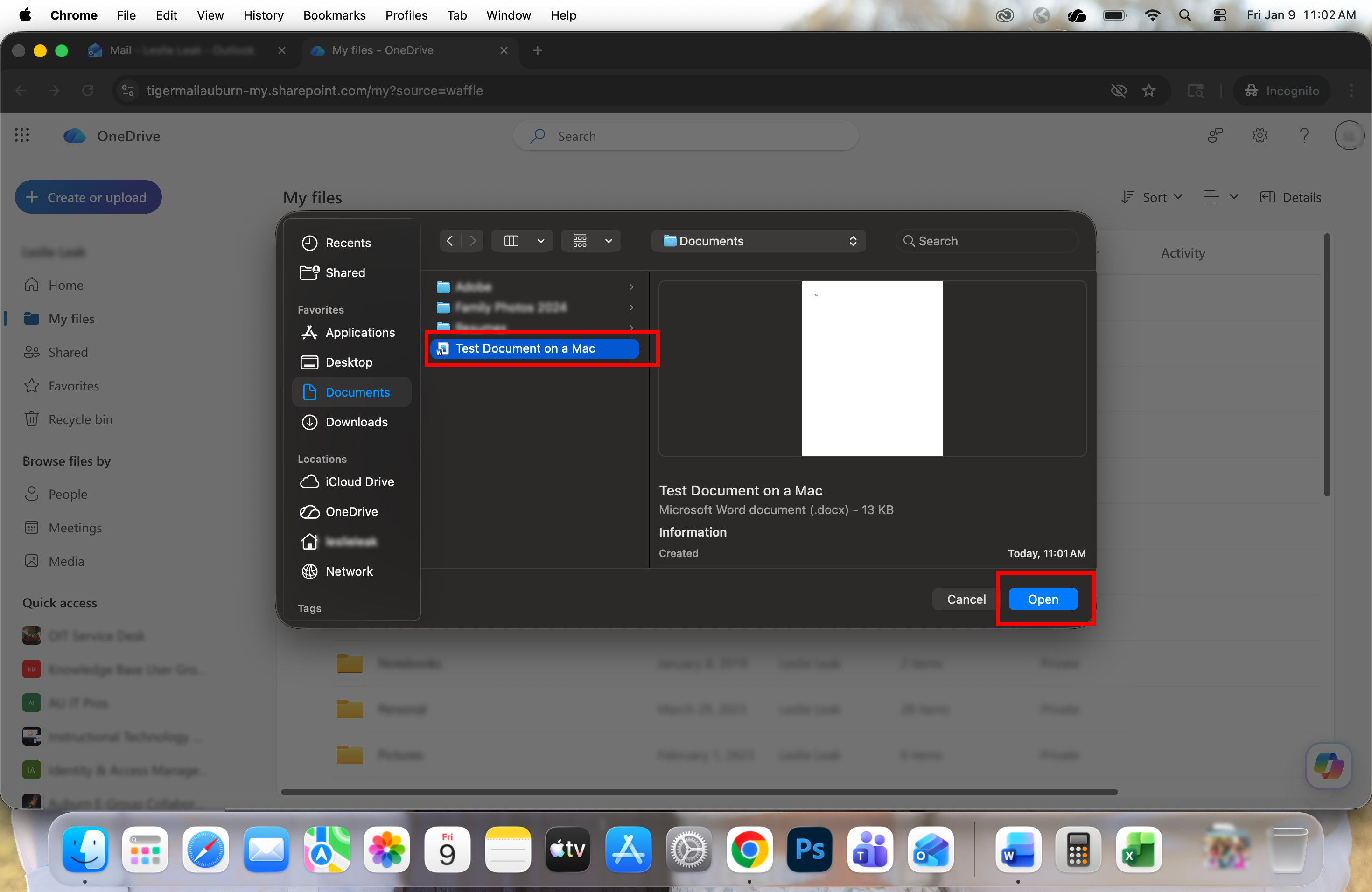 Upload files on mac to OneDrive