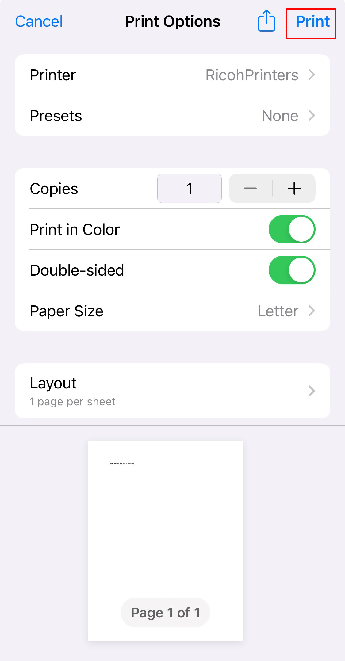 mobility print options