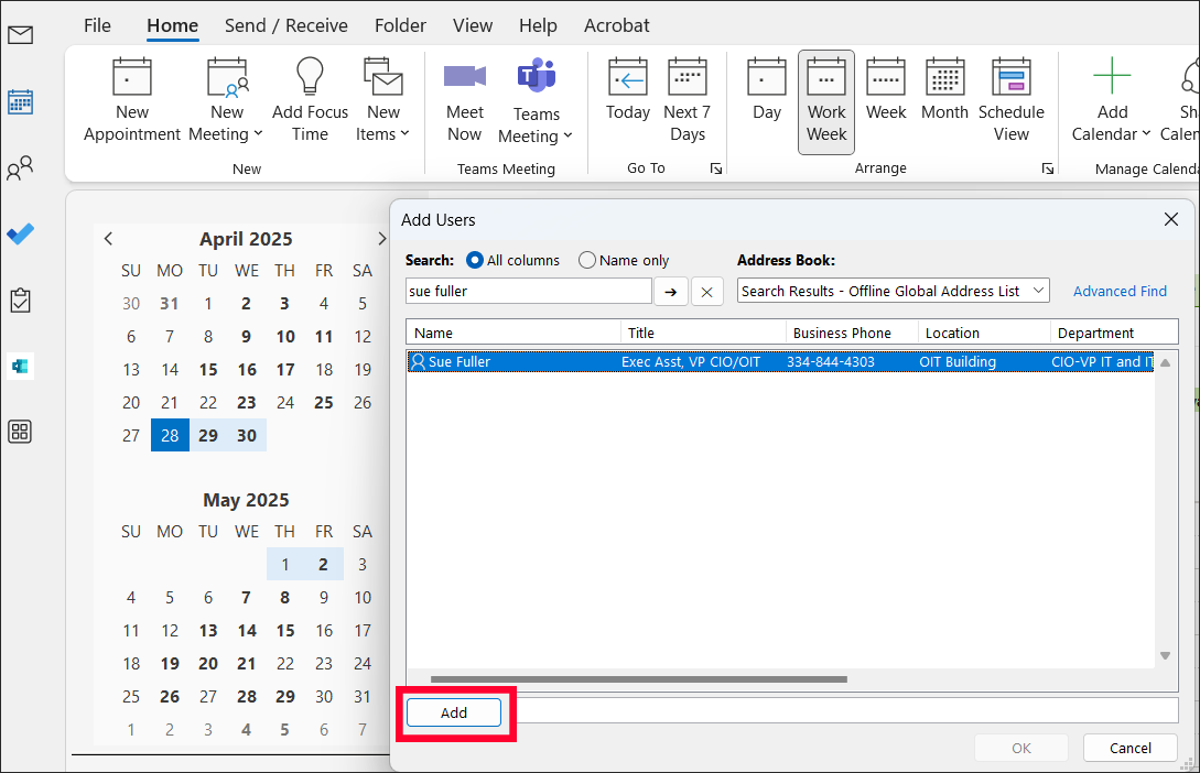 Outlook add user calendar sharing