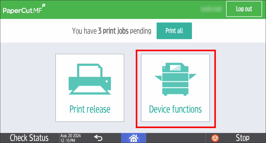 TigerPrint device functions selection