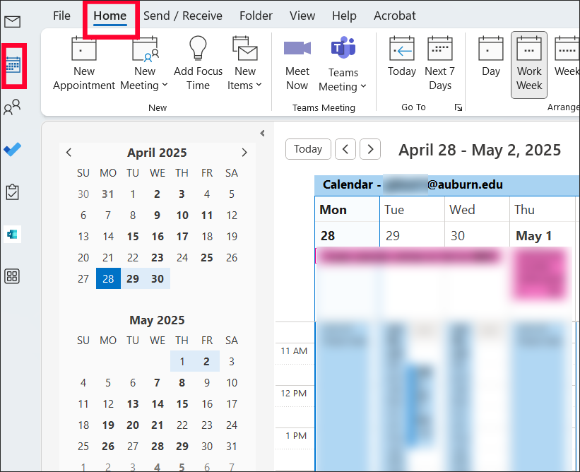 Outlook calendar home 