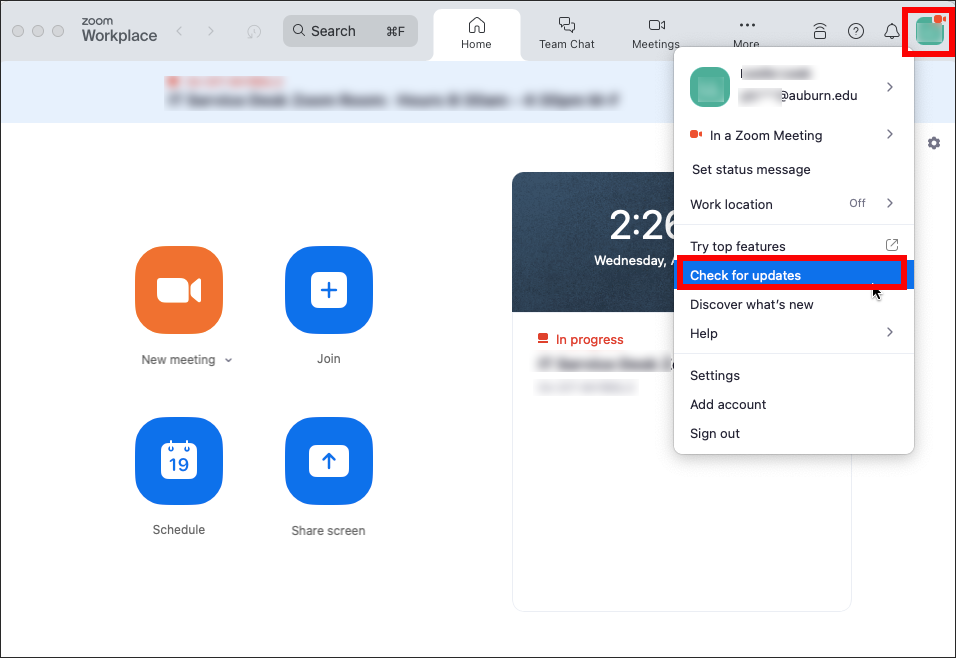 Zoom desktop client for Mac check for updates