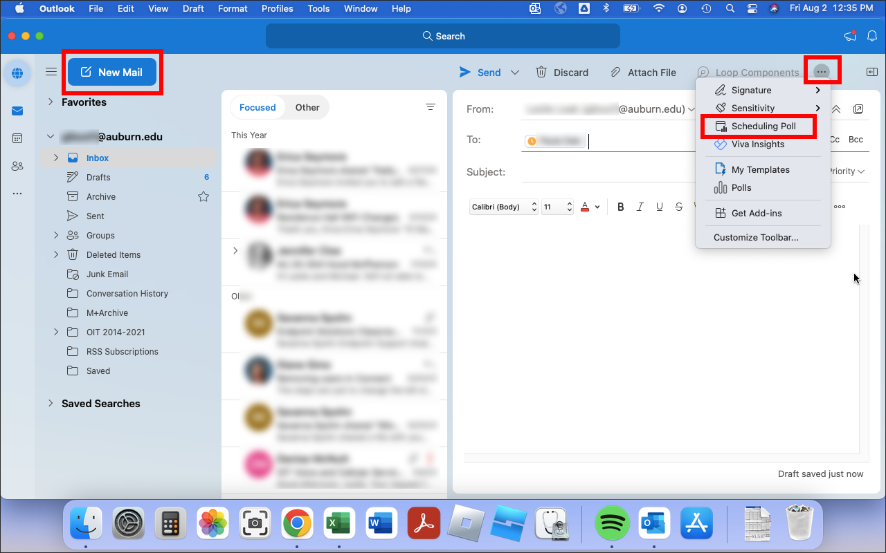 Outlook for mac scheduling poll in new email